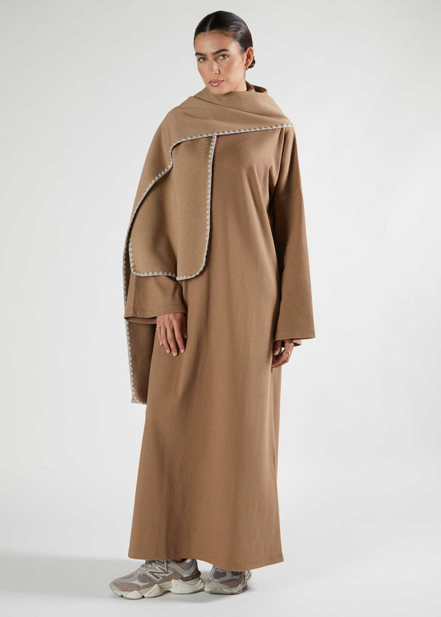 Neck Abaya coffee
